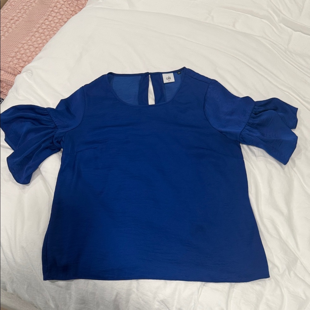 CAbi Royal Blue Ruffle Sleeve Blouse